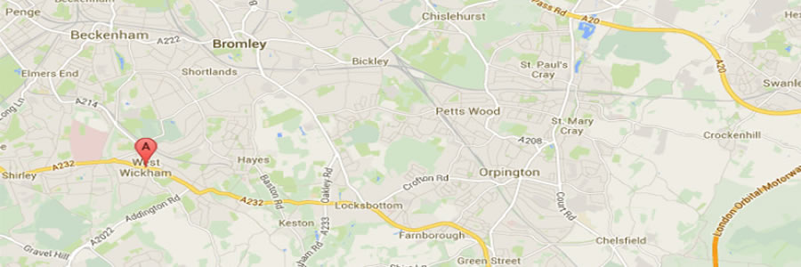 map showing West Wickham area for oven cleaning